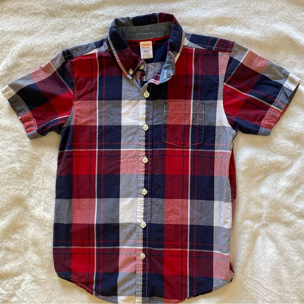 Gymboree Red and Blue Button Down Shirt Plaid Design. Size 7/8